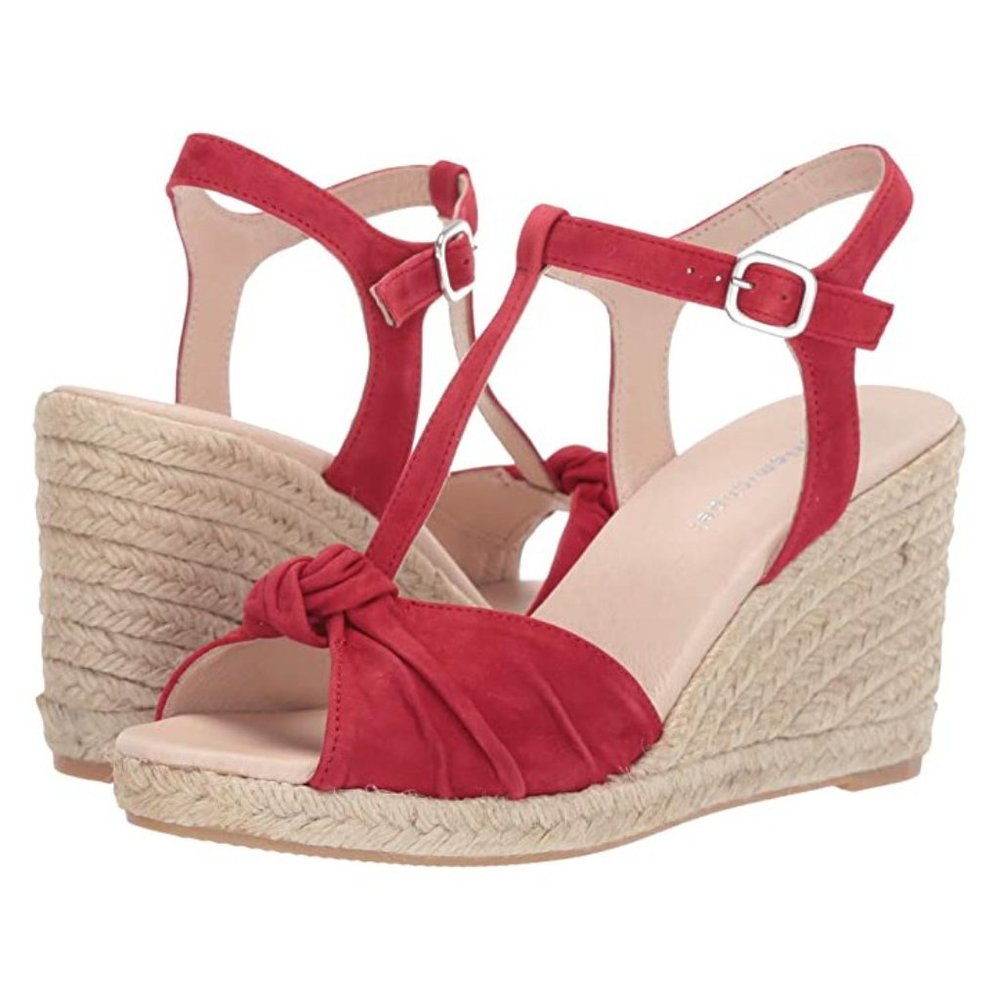 NEW Eric Michael Women Edie Red Suede Knot Jute Wedge Peep Toe Dress Sandal